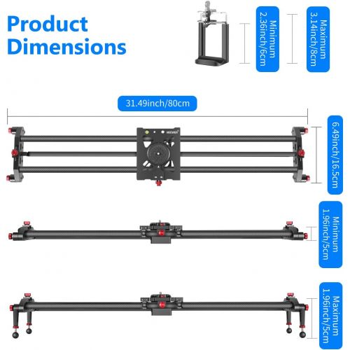 니워 Neewer Camera Slider, 31.5 inches/80 centimeters Carbon Fiber Track Rail Slider Video Stabilizer, Parallax and Panoramic Slide, Angle Follow Focus, for Smartphone DSLR Cameras, Loa