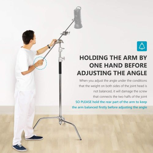 니워 Neewer Pro 100% Stainless Steel Heavy Duty C Stand with Boom Arm - Max Height 10.5ft/320cm Photography Light Stand with 4.2ft/128cm Holding Arm, 2 Grip Head for Studio Monolight, S