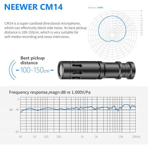 니워 Neewer CM14 Microphone for Phone, Mini On-Camera Video Microphone with Mic Mount, Windscreen, Audio Cables Compatible with iPhone/Android Phone/DSLR Camera/Camcorder (Adapter for i