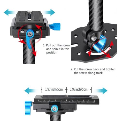 니워 Neewer Carbon Fiber 24 inches/60 centimeters Handheld Stabilizer with 1/4 3/8 inch Screw Quick Shoe Plate for Canon Nikon Sony and Other DSLR Camera Video DV up to 6.6 pounds/3 kil