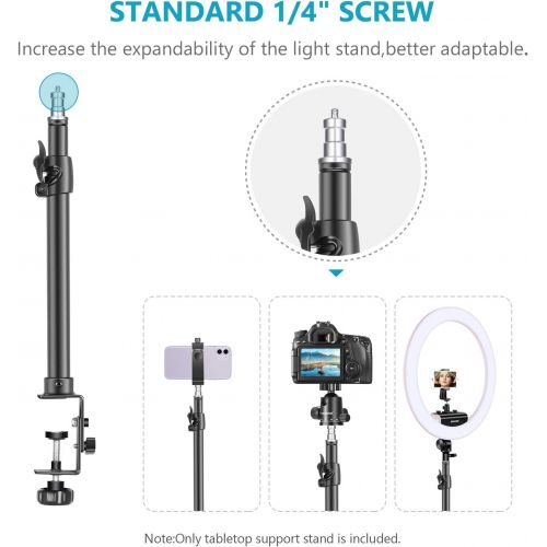 니워 Neewer Tabletop Light Stand Clip Stand with 1/4inch Screw for Ring Light and LED Light, Aluminum Alloy, Adjustable 12.5-20.6 inches/32-52cm for Make Up, Live Streaming, Photo Video