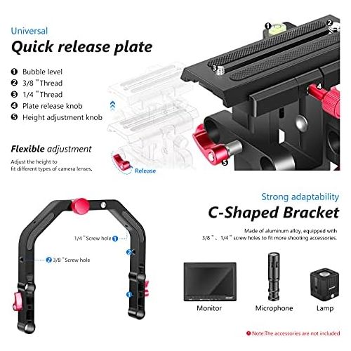 니워 Neewer Shoulder Rig Kit for DSLR Cameras and Camcorders, Movie Video Film Making System with Matte Box, Follow Focus, C-Shaped Bracket, 15mm Rods, Handgrip, 1/4” & 3/8” Threads (Re