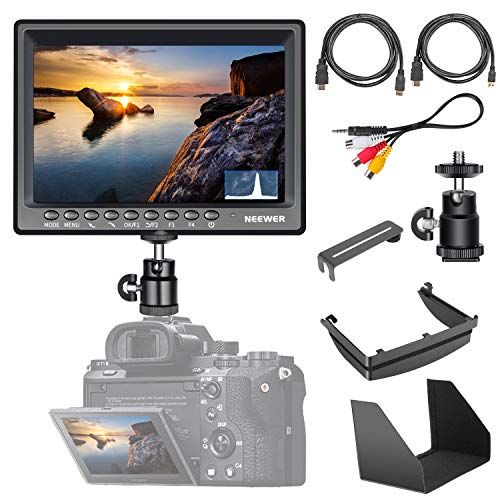 니워 Neewer F200 7 Inch Camera Field Monitor HD Video Assist Slim IPS 1920x1200 4K HDMI Input 1080p with Histogram,Focus Assist,Exposure,Sunshade for DSLR Cameras，Handheld Stabilizer，Fi