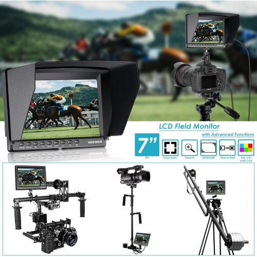 니워 Neewer F200 7 Inch Camera Field Monitor HD Video Assist Slim IPS 1920x1200 4K HDMI Input 1080p with Histogram,Focus Assist,Exposure,Sunshade for DSLR Cameras，Handheld Stabilizer，Fi