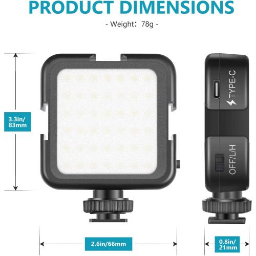 니워 Neewer LED Video Light, 3 Cold Shoes/6000K 42 LED Light/2-Level Brightness/2000mAh Rechargeable Battery, Compatible with DJI Ronin-S OSMO Mobile 2 Zhiyun WEEBILL Smooth 4 Gimbal Ca