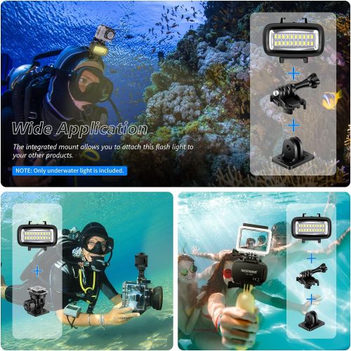 니워 Neewer Waterproof Up to 131ft/40m Underwater 20 LED 700LM Flash Dimmable Fill Night Light with 3 Color Filter(White, Orange, Purple) for GoPro Hero 10 9 8 7 6 5 4 3+ Action Camera
