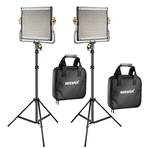 니워 Neewer 2 Packs Dimmable Bi-Color 480 LED Video Light and Stand Lighting Kit Includes: 3200-5600K CRI 96+ LED Panel with U Bracket, 75 inches Light Stand for YouTube Studio Photogra