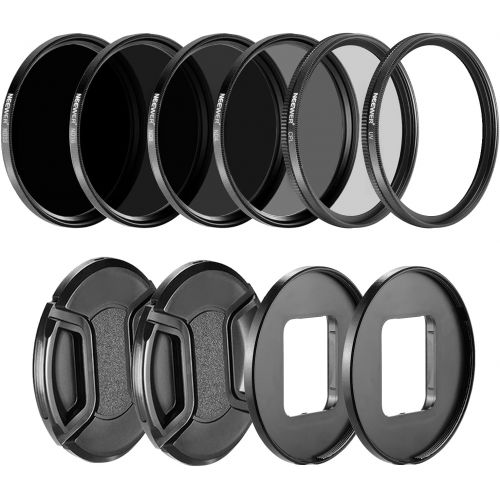 니워 Neewer Camera Lens Filter Kit compatible with gopro Hero 5/6/7: (4)Neutral Density ND Filter(ND4/ND8/ND16/ND32), (1)UV Filter, (1)CPL Filter, (2)Lens Cap, (2)Lens Adapter Ring