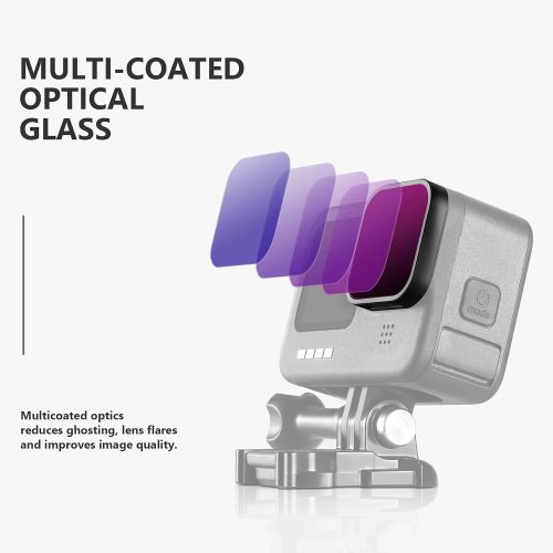 니워 Neewer 4 Packs Lens Filter ND Filter Kit Compatible with GoPro Hero 10 9, Multi-Coated Filters Pack ND4/ND8/ND16/ND32 Neutral Density Lens Filter, Aviation Aluminum Frame/Optical G