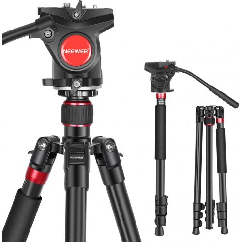 니워 Neewer 2-in-1 Aluminum Alloy Camera Tripod Monopod 71.2/181 cm with 1/4 and 3/8 inch Screws Fluid Drag Pan Head and Carry Bag for Nikon Canon DSLR Cameras Video Camcorders Load up