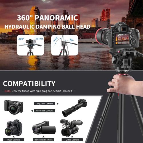 니워 Neewer 2-in-1 Aluminum Alloy Camera Tripod Monopod 71.2/181 cm with 1/4 and 3/8 inch Screws Fluid Drag Pan Head and Carry Bag for Nikon Canon DSLR Cameras Video Camcorders Load up