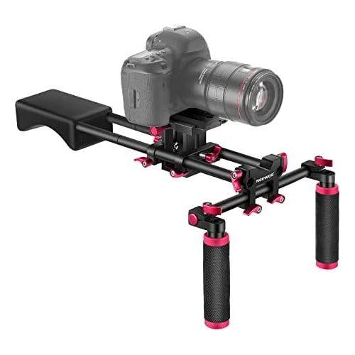 니워 Neewer Camera Shoulder Rig, Video Film Making System Kit for DSLR Camera and Camcorder with Soft Rubber Shoulder Pad and Dual Hand Grips, Compatible with Canon/Nikon/Sony, etc (Red