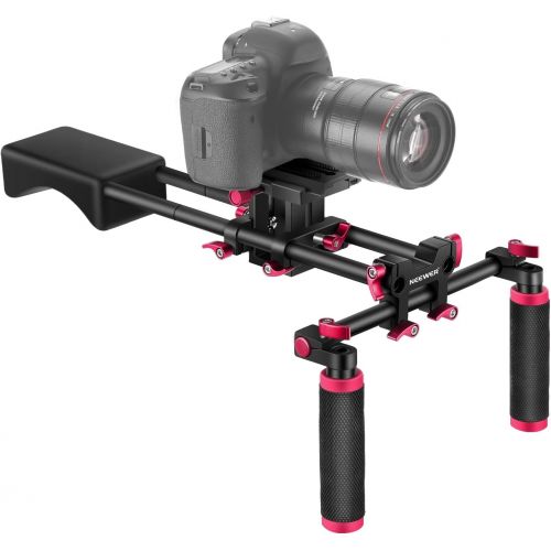 니워 Neewer Camera Shoulder Rig, Video Film Making System Kit for DSLR Camera and Camcorder with Soft Rubber Shoulder Pad and Dual Hand Grips, Compatible with Canon/Nikon/Sony, etc (Red