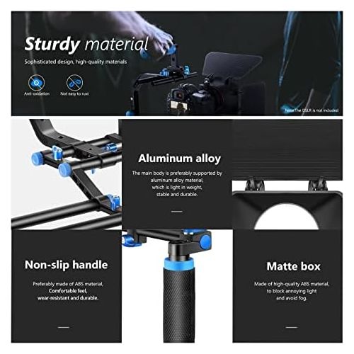 니워 Neewer Shoulder Rig Kit for DSLR Cameras and Camcorders, Movie Video Film Making System with Matte Box, Follow Focus, C-Shaped Bracket, 15mm Rods, Handgrip, 1/4” & 3/8” Threads (Bl