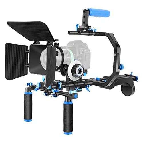 니워 Neewer Shoulder Rig Kit for DSLR Cameras and Camcorders, Movie Video Film Making System with Matte Box, Follow Focus, C-Shaped Bracket, 15mm Rods, Handgrip, 1/4” & 3/8” Threads (Bl