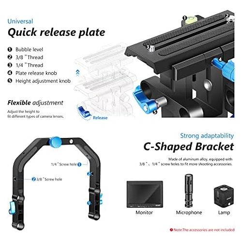 니워 Neewer Shoulder Rig Kit for DSLR Cameras and Camcorders, Movie Video Film Making System with Matte Box, Follow Focus, C-Shaped Bracket, 15mm Rods, Handgrip, 1/4” & 3/8” Threads (Bl