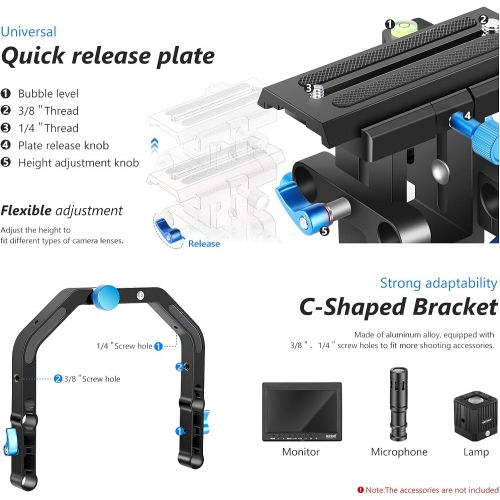 니워 Neewer Shoulder Rig Kit for DSLR Cameras and Camcorders, Movie Video Film Making System with Matte Box, Follow Focus, C-Shaped Bracket, 15mm Rods, Handgrip, 1/4” & 3/8” Threads (Bl