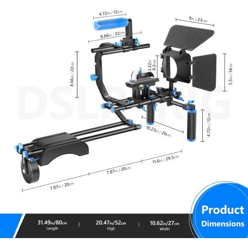 니워 Neewer Shoulder Rig Kit for DSLR Cameras and Camcorders, Movie Video Film Making System with Matte Box, Follow Focus, C-Shaped Bracket, 15mm Rods, Handgrip, 1/4” & 3/8” Threads (Bl