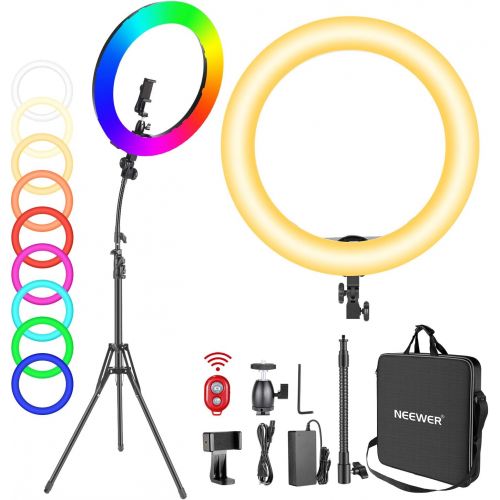 니워 Neewer 18” RGB Ring Light with Stand, 42W Dimmable LED Ring Light with Phone Holder/Bi-Color 3200K?5600K/97+ CRI/0?360° Full Color/9 Scene Effects for Selfie Makeup Zoom Calls YouT