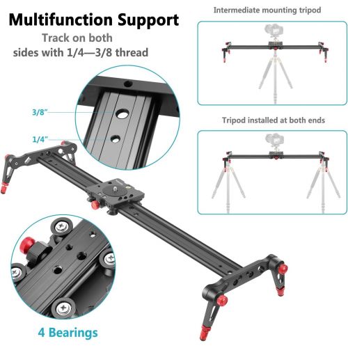 니워 Neewer Aluminum Alloy Camera Track Slider Video Stabilizer Rail with 4 Bearings for DSLR Camera DV Video Camcorder Film Photography, Loads up to 17.5 pounds/8 kilograms (60cm)