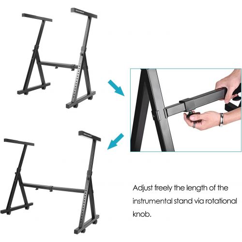 니워 Neewer Heavy Duty Z-Style Keyboard Piano Stand with Swivel Casters in Adjustable Height 25.5-37.5 inches/65-95.5 centimeters and Width 24.4-40.9 inches/62-104 centimeters for Elect