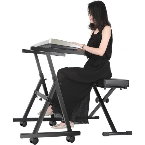 니워 Neewer Heavy Duty Z-Style Keyboard Piano Stand with Swivel Casters in Adjustable Height 25.5-37.5 inches/65-95.5 centimeters and Width 24.4-40.9 inches/62-104 centimeters for Elect