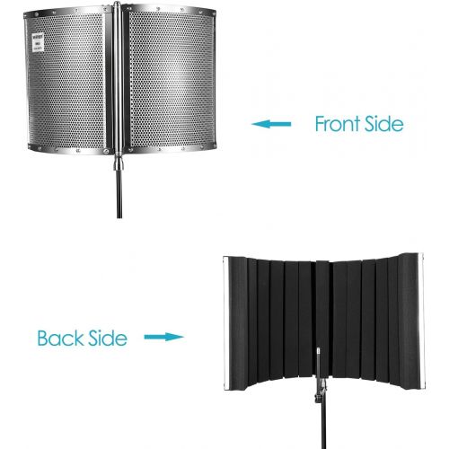 니워 Neewer Foldable Microphone Acoustic Isolation Shield with Lightweight Metal Alloy, Acoustic Foams, Mounting Brackets and Screws for Mic Stand with 5/8 Thread