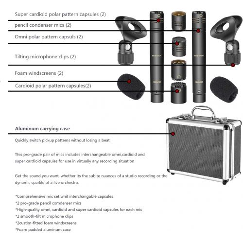 니워 [아마존베스트]Neewer 2-Pack Pencil Stick Condenser Microphone with Interchangeable Omni, Cardioid and Super Cardioid Capsules, Foam Windscreens, Mic Clip and Portable Carrying Case for Acoustic