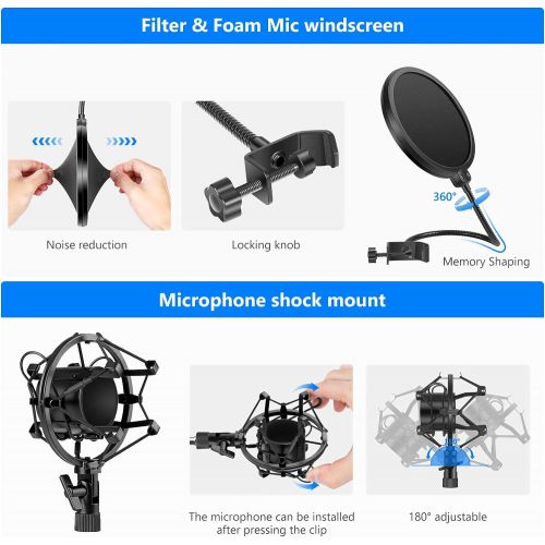 니워 [아마존베스트]Neewer Professional Studio Broadcasting Recording Condenser Microphone & NW- 35 Adjustable Recording Microphone Suspension Scissor Arm Stand with Shock Mount and Mounting Clamp Kit