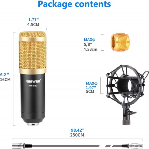 니워 [아마존베스트]Neewer NW-800 Professional Studio Broadcasting & Recording Microphone Set Including (1)NW-800 Professional Condenser Microphone + (1)Microphone Shock Mount + (1)Ball-type Anti-wind