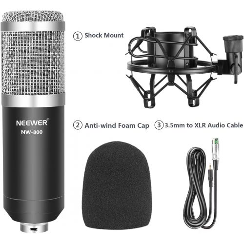 니워 [아마존베스트]Neewer NW-800 Pro Cardioid Studio Condenser Microphone Set with Shock Mount,Ball-type Anti-wind Foam Cap,3.5mm to XLR Audio Cable for Recording Broadcasting YouTube Live Periscope