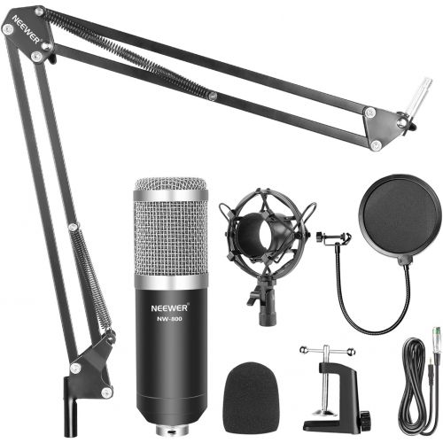 니워 [아마존베스트]Neewer NW-800 Silver Professional Studio Broadcasting Recording Condenser Microphone & NW-35 Adjustable Recording Microphone Suspension Scissor Arm Stand with Shock Mount and Mount