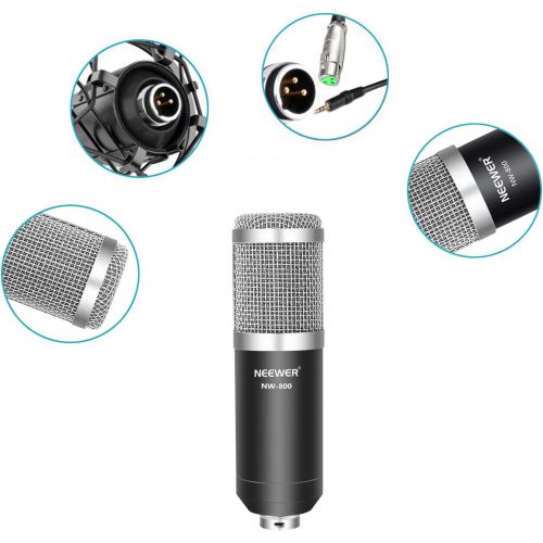니워 [아마존베스트]Neewer NW-800 Silver Professional Studio Broadcasting Recording Condenser Microphone & NW-35 Adjustable Recording Microphone Suspension Scissor Arm Stand with Shock Mount and Mount