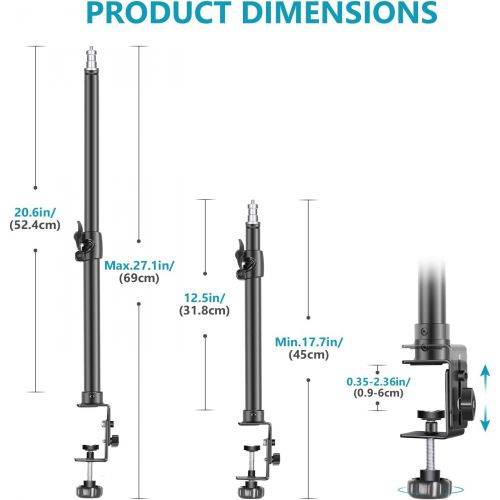 니워 [아마존베스트]Neewer Tabletop Light Stand Clip Stand with 1/4inch Screw for Ring Light and LED Light, Aluminum Alloy, Adjustable 12.5-20.6 inches/32-52cm for Make Up, Live Streaming, Photo Video