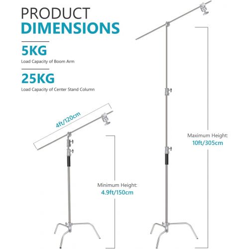 니워 [아마존베스트]Neewer 10 Feet/3 Meters C-Stand Light Stand with 4 Feet/1.2 Meters Extension Boom Arm, 2 Pieces Grip Head and Carry Bag for Photography Studio Video Reflector, Umbrella, Monolight,