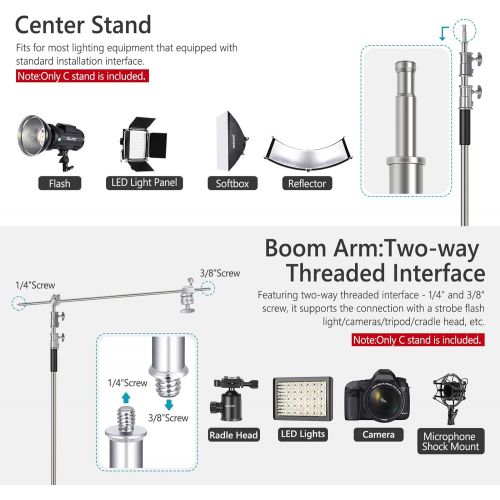 니워 [아마존베스트]Neewer 10 Feet/3 Meters C-Stand Light Stand with 4 Feet/1.2 Meters Extension Boom Arm, 2 Pieces Grip Head and Carry Bag for Photography Studio Video Reflector, Umbrella, Monolight,