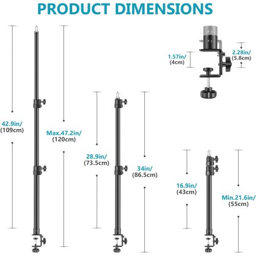 니워 [아마존베스트]Neewer Tabletop Light Stand Clip Stand with 1/4inch Screw for Ring Light and LED Light, Aluminum Alloy, 5kg/11 Lbs Load Capacity, Adjustable 21.6-47.2inches/55-120CM for Live Strea