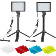 [아마존베스트]Neewer 2 Packs Portable Photography Lighting Kit Dimmable 5600K USB 66 LED Video Light with Mini Adjustable Tripod Stand and Color Filters for Table Top/Low Angle Photo Video Studi