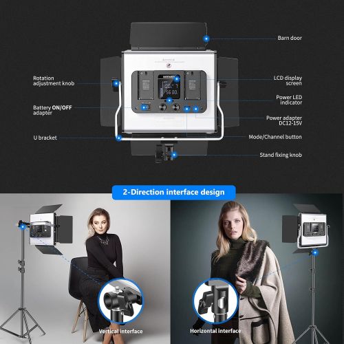 니워 [아마존베스트]Neewer 2 Packs 480 RGB Led Light with APP Control, Photography Video Lighting Kit with Stands and Bag, 480 SMD LEDs CRI95/3200K-5600K/Brightness 0-100%/0-360 Adjustable Colors/9 Ap