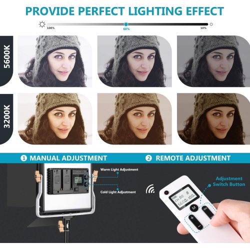 니워 [아마존베스트]Neewer 2 Packs Advanced 2.4G 480 LED Video Light Photography Lighting Kit with Bag, Dimmable Bi-Color LED Panel with 2.4G Wireless Remote, LCD Screen and Light Stand for Portrait P