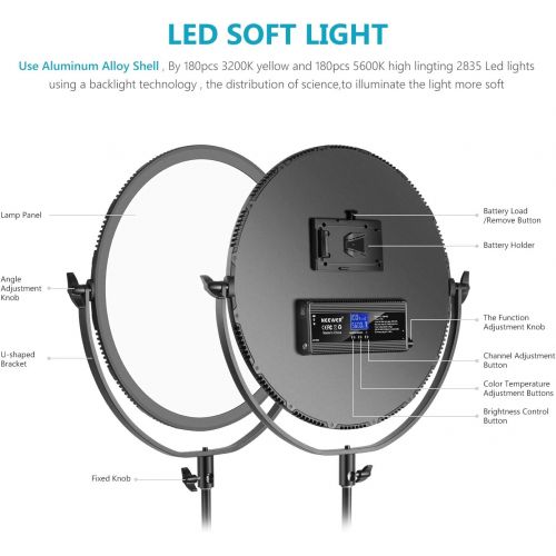 니워 [아마존베스트]Neewer LED Bi-Color Studio Round Lighting, Ultra Thin Studio Edge Flapjack Light, 21-Inch 70W Dimmable Portrait Light with Battery Holder/AC Adapter/2.4G Wireless Remote (Battery N