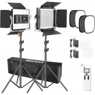 [아마존베스트]Neewer 2 Packs Advanced 2.4G 480 LED Video Light, Photography Lighting Kit with Bag, Dimmable Bi-Color LED Panel with 2.4G Wireless Remote, Softbox and Light Stand for Portrait Pro