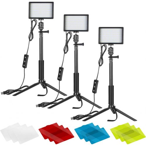 니워 [아마존베스트]Neewer 3-Pack Portable Photography Lighting Kit Dimmable 5600K USB 66 LED Video Light with Adjustable Tripod Stand/Color Filters for Table Top/Low Angle Product Shooting YouTube Vi