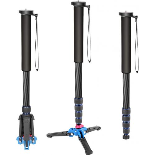 니워 [아마존베스트]Neewer Extendable Camera Carbon Fiber Monopod with Removable Foldable Tripod Support Base: 5-Section Leg, Max. 66 inches for Canon Nikon Sony DSLR Cameras, Payload up to 11 pounds/