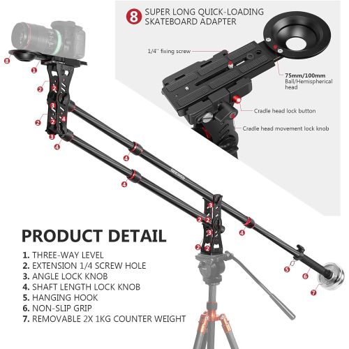 니워 [아마존베스트]Neewer 75.7 inches/ 200Centimeters Carbon Fiber Jib Arm Camera Crane with 1/4 and 3/8-inch Quick Shoe Plate, Counter Weight for DSLR Video Cameras，Load up to 8 Kilograms/17.6 Pound
