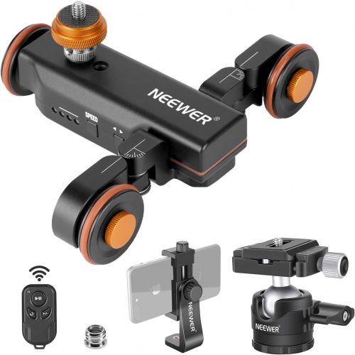 니워 [아마존베스트]Neewer 3-Wheels Motorized Camera Video Auto Dolly Car with Wireless Remote 3 Speed Adjustable+Low-Profile Ball Head+Rotatable Smartphone Clip for DSLR Camera Camcorder Gopro iPhone