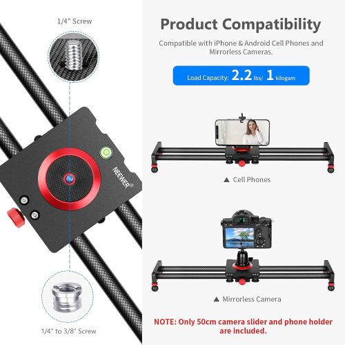 니워 [아마존베스트]Neewer Camera Slider Carbon Fiber Dolly Rail, 19.7 inches/50 Centimeters with 4 Bearings for Smartphone Nikon Canon Sony Camera 12lbs Loading