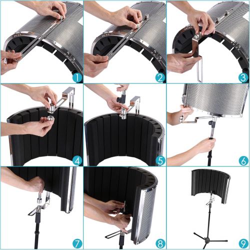 니워 [아마존베스트]Neewer Microphone Isolation Shield Absorber Filter Vocal Isolation Booth with Lightweight Aluminum Panel, Thick Soundproofing Foams, Mounting Brackets and Screws for Mic Stand with