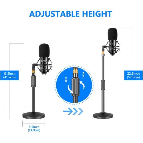 니워 [아마존베스트]Neewer USB Microphone with Stand Kit - 192KHz/24Bit Plug&Play Cardioid PC Condenser Mic with Round Base Mic Stand, Pop Filter and Shock Mount for Computer, YouTube/Gaming Recording