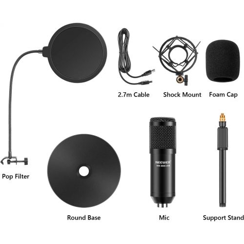 니워 [아마존베스트]Neewer USB Microphone with Stand Kit - 192KHz/24Bit Plug&Play Cardioid PC Condenser Mic with Round Base Mic Stand, Pop Filter and Shock Mount for Computer, YouTube/Gaming Recording